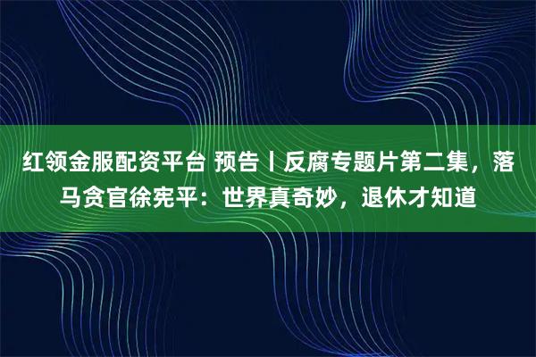 红领金服配资平台 预告丨反腐专题片第二集，落马贪官徐宪平：世界真奇妙，退休才知道
